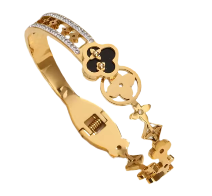The Gold Noir Classical Chic Flower Bangle