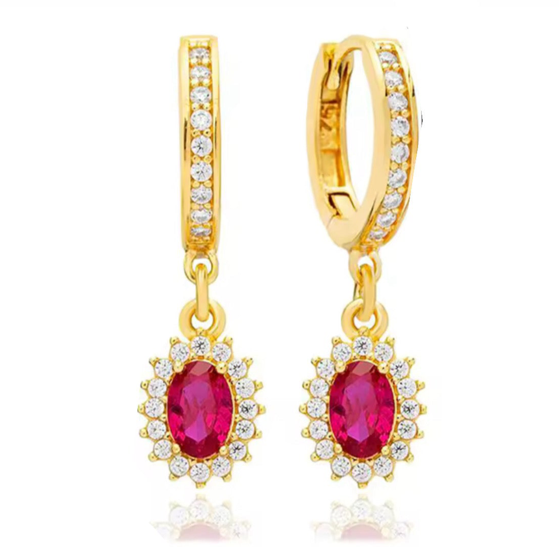 The Gold Hot Pink Regal Halo Drop Earrings