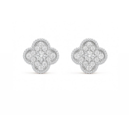 The Silver Sparkling Diamanté Flower Studs