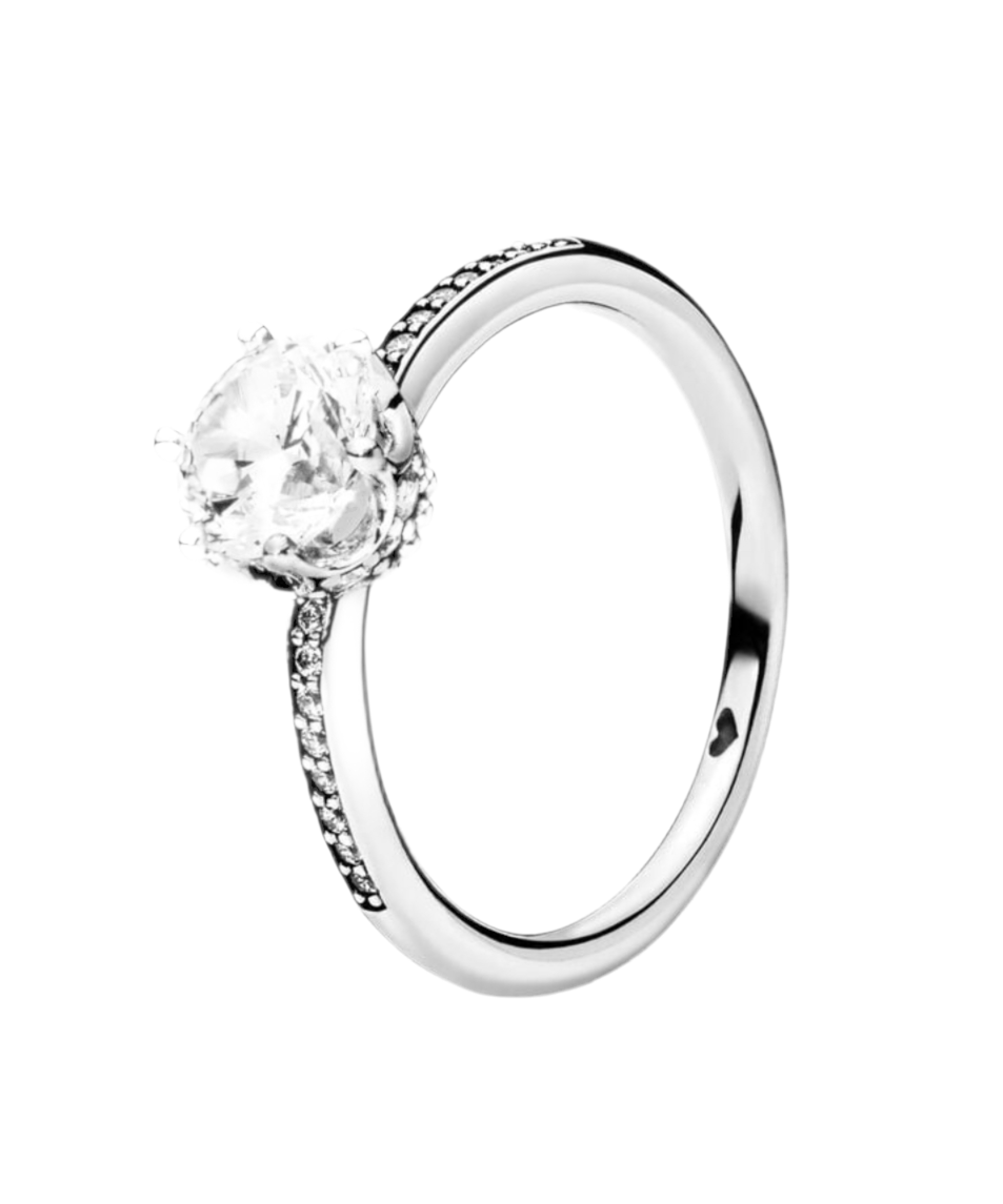 The Silver Clear Sparkling Crown Solitaire Ring