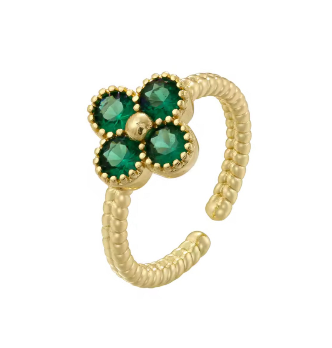 The Golden Emerald Green Flower Ring