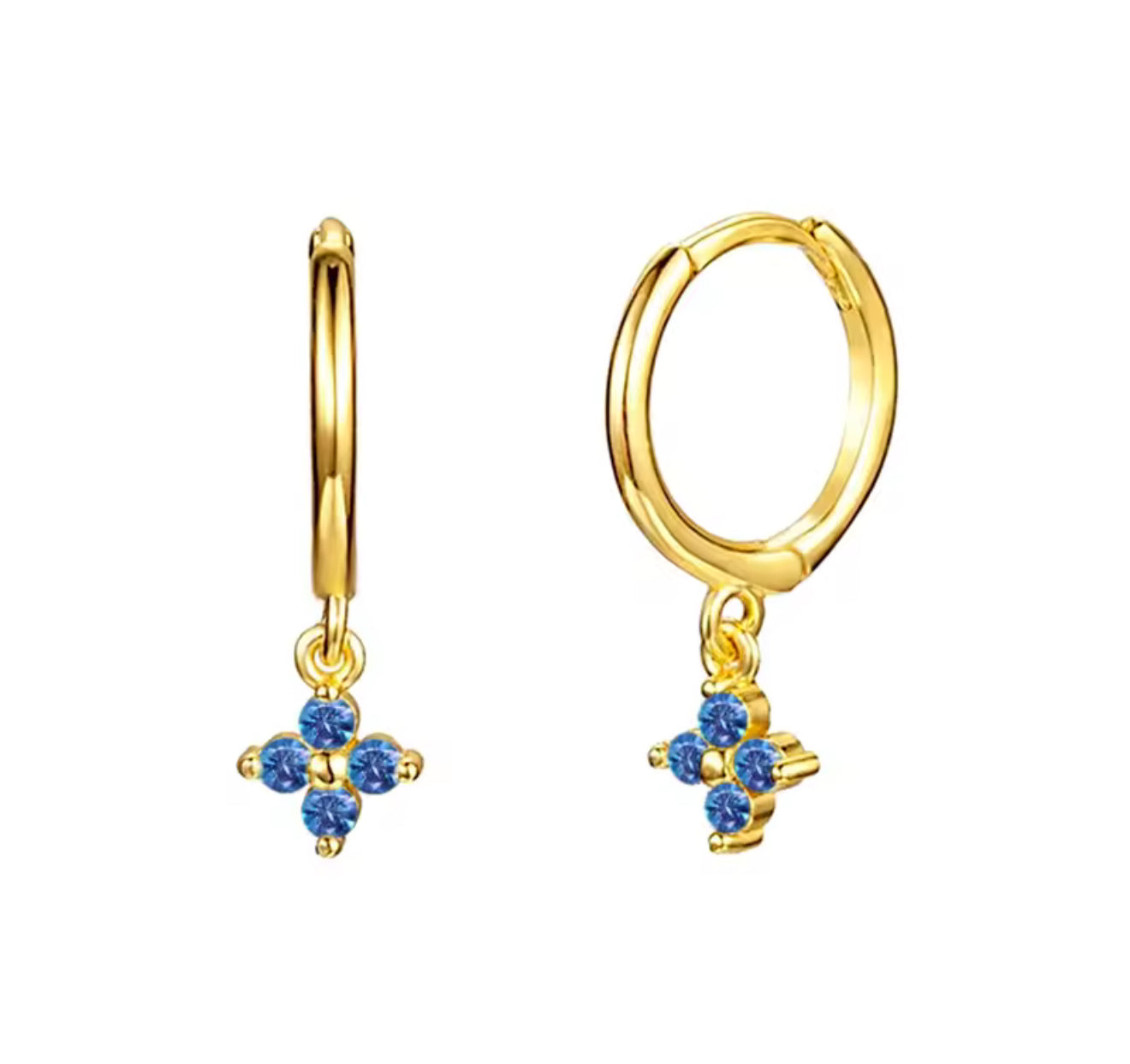 The Gold Sapphire Flower Hoop Earrings