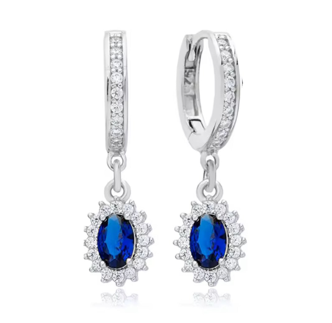 The Silver Deep Blue Regal Halo Drop Earrings