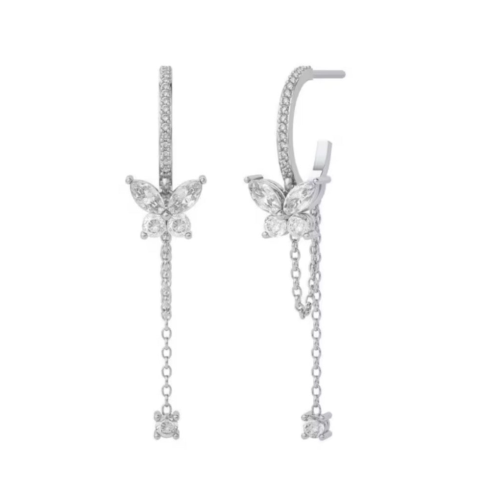 The Silver Dangle Butterfly Drop Earrings