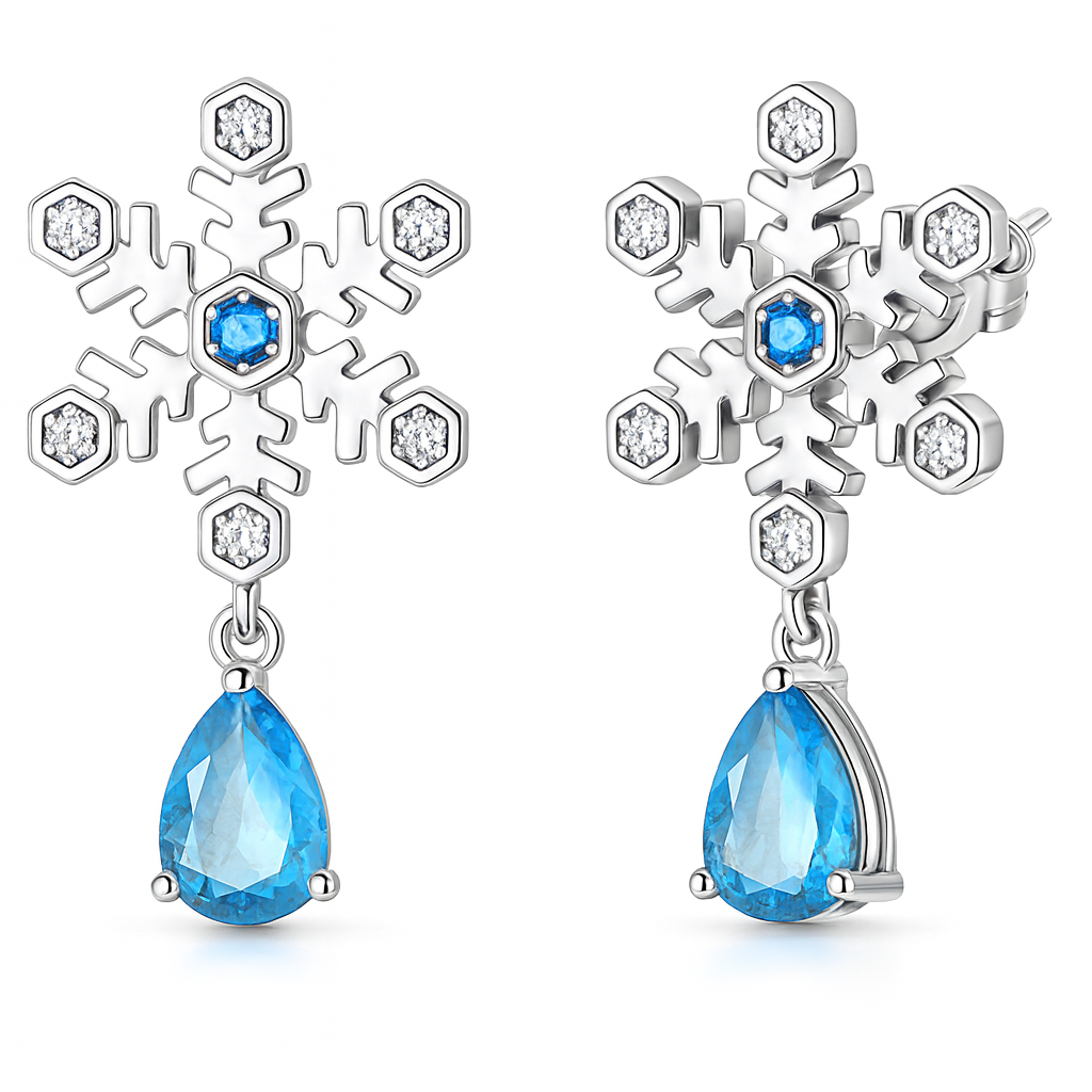 The Silver Frosted Aurora Snowflake Dangle Earrings
