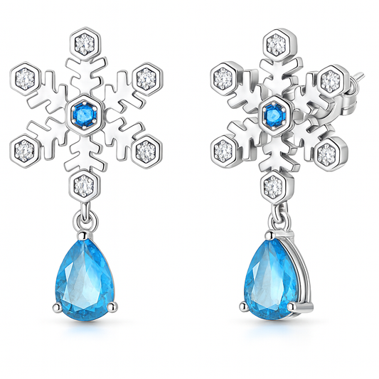 The Silver Frosted Aurora Snowflake Dangle Earrings