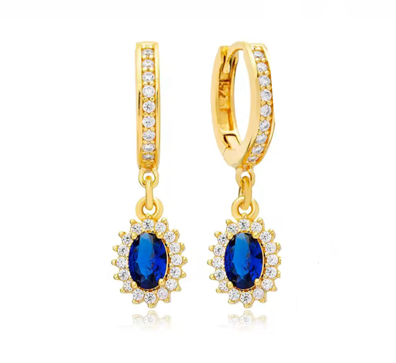 The Gold Deep Blue Regal Halo Drop Earrings