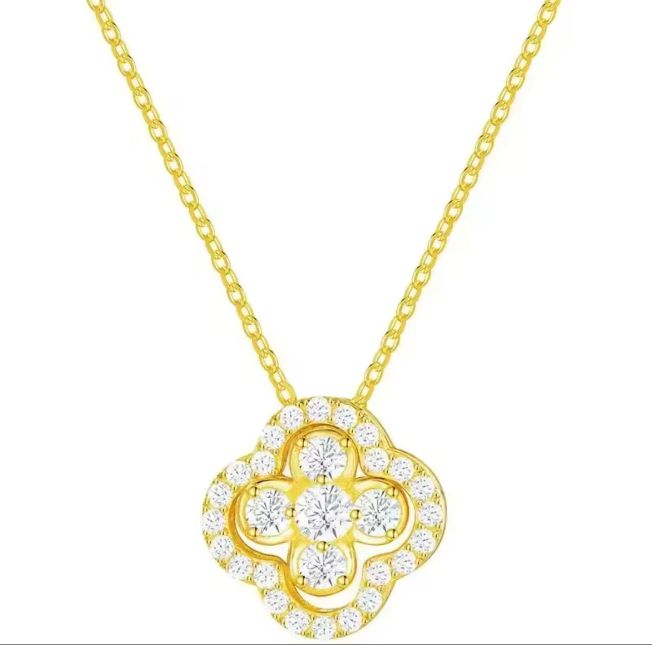 The Gold Sparkling Halo Pavé Flower Necklace