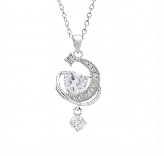 The Silver Dreamy Heart Drape Moon Necklace