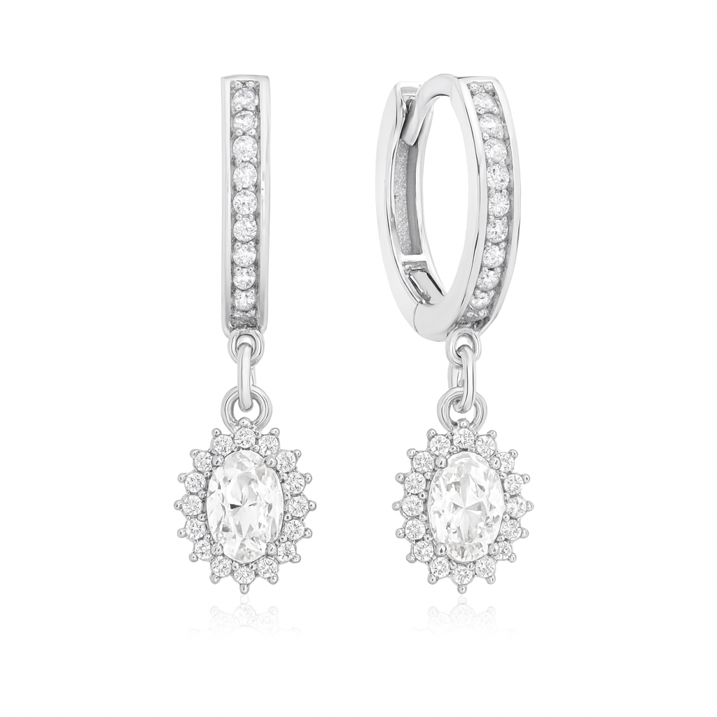 The Silver Regal Halo Drop Earrings