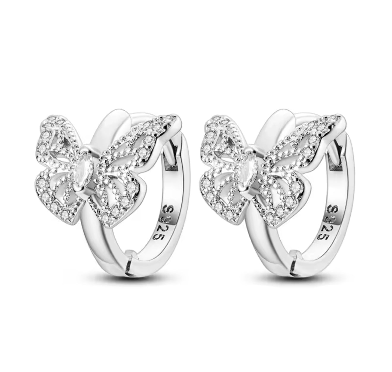 The Silver Sparkling Diamond Whisper Butterfly Hoops
