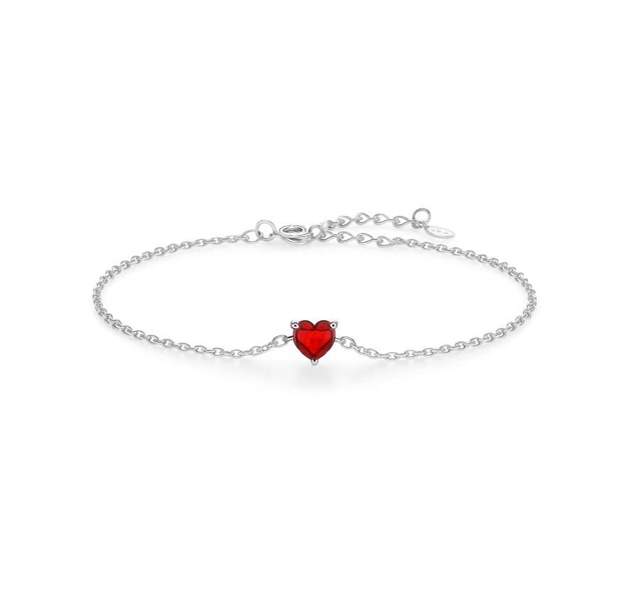 The Silver Dainty Ruby Red Love Bracelet