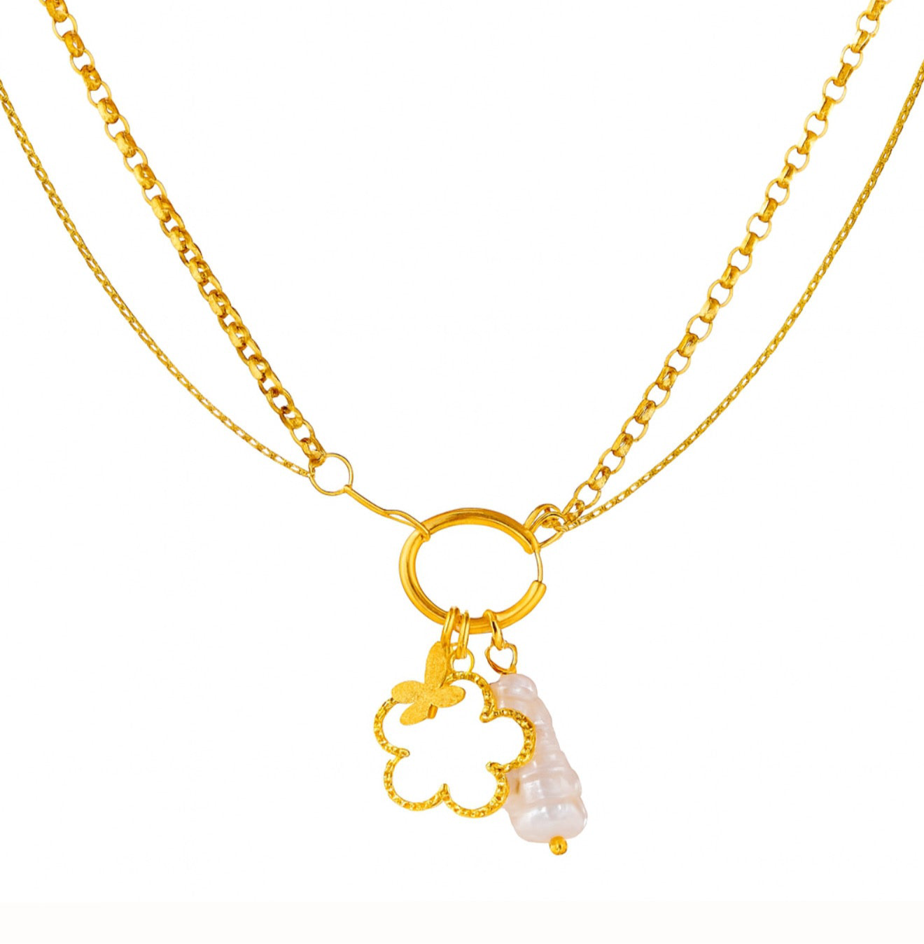 The Golden Pearl Flower Meadow Necklace