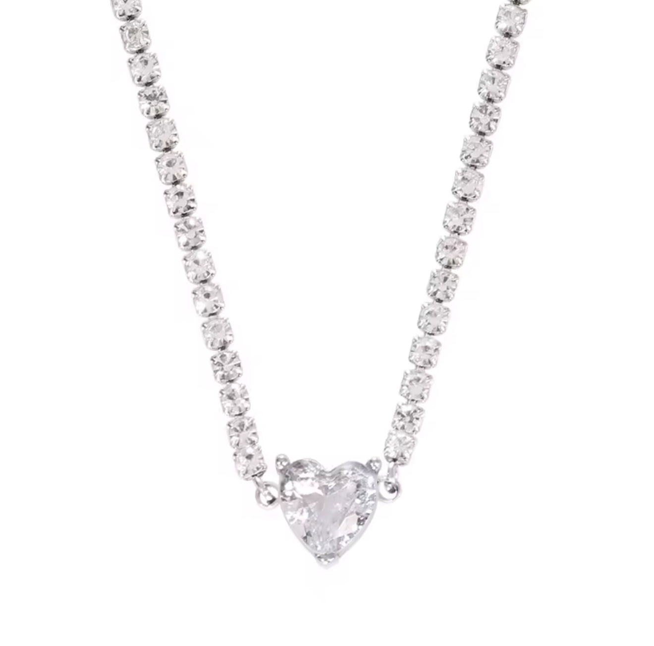 The Clear Solitaire Heart Tennis Necklace