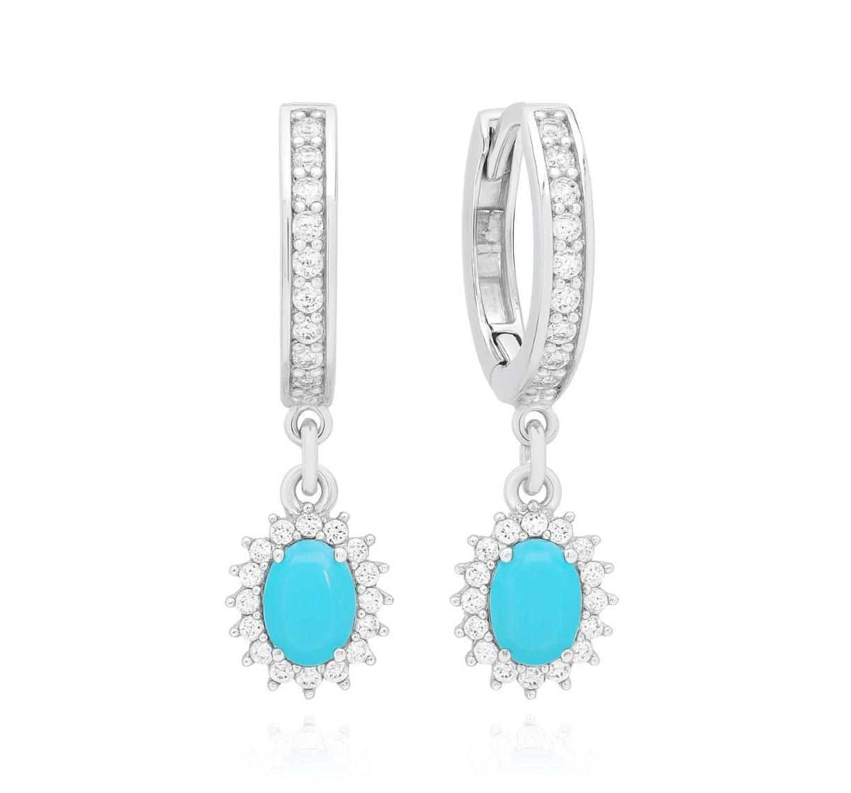 The Silver Aquamarine Blue Regal Halo Drop Earrings