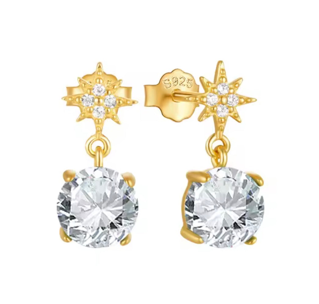 The Gold Crystal Star Dangle Stud Earrings