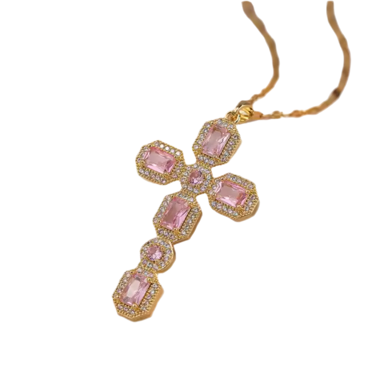 The Pink Gold Sparkling Cross Necklace
