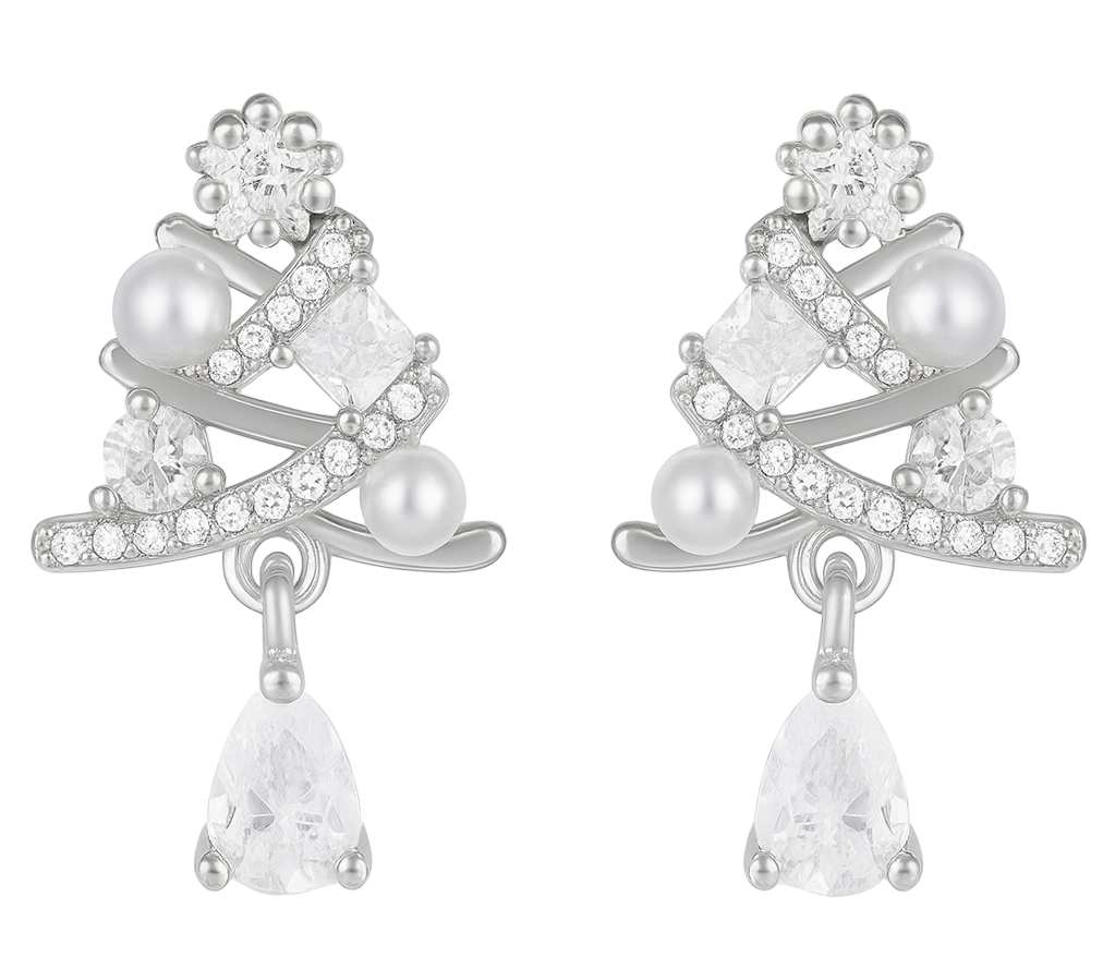 The Silver Elegant Christmas Tree Stud Earrings