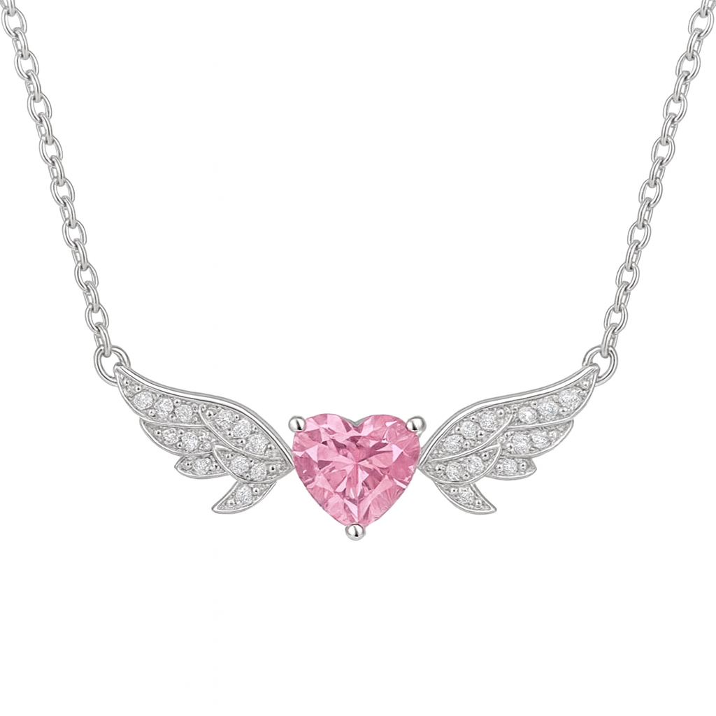 The Silver Limited Edition Dreamy Pink Heart Angel Wings Necklace