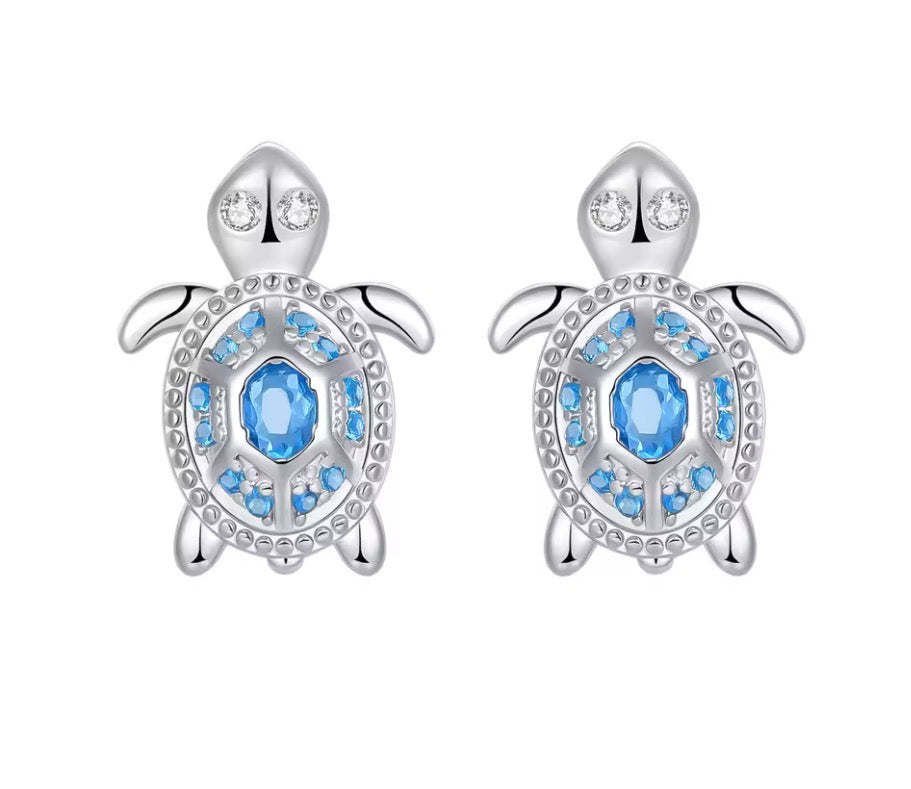 The Silver Celestial Azure Turtle Stud Earrings