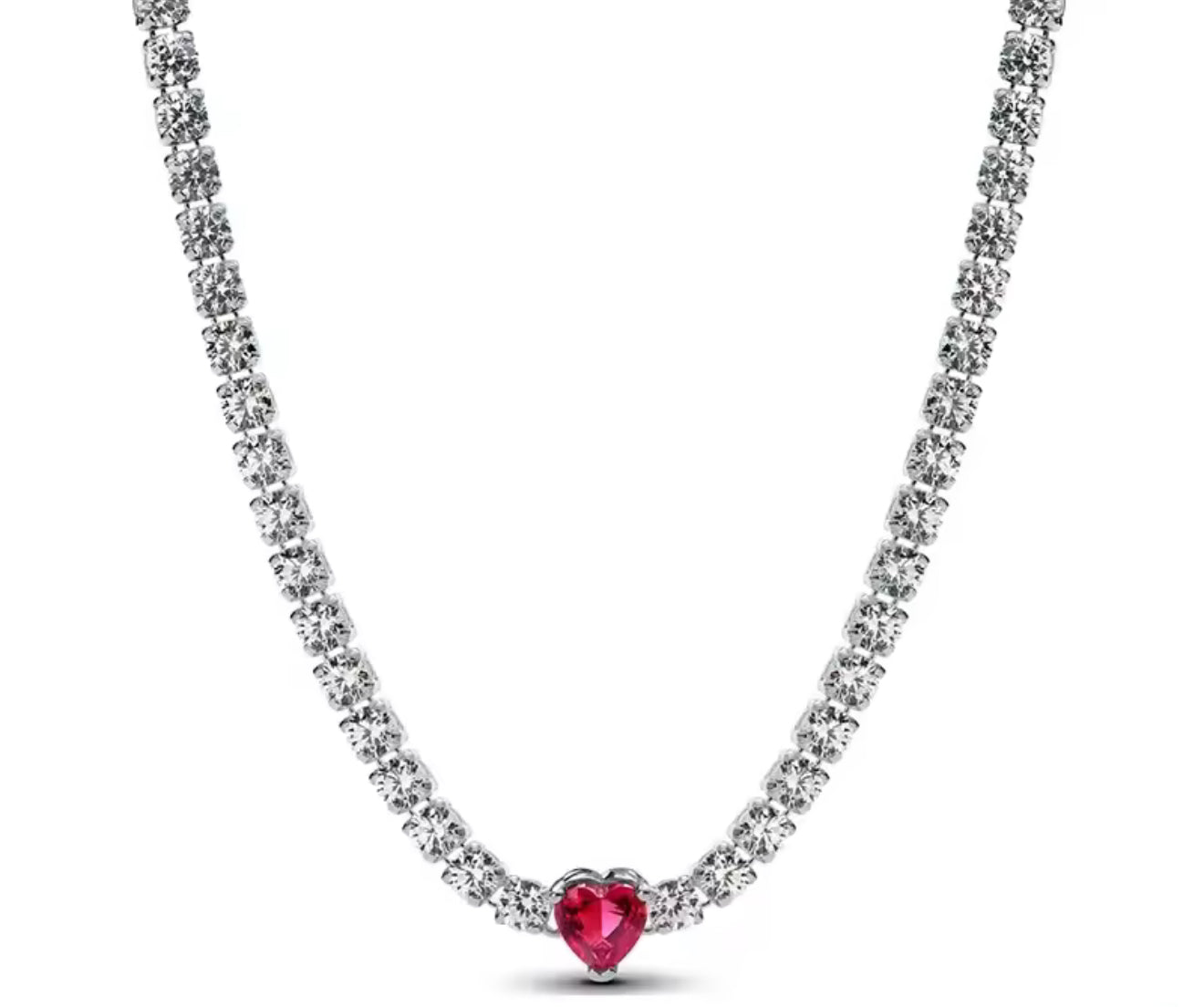 The Ruby Red Heart Tennis Necklace