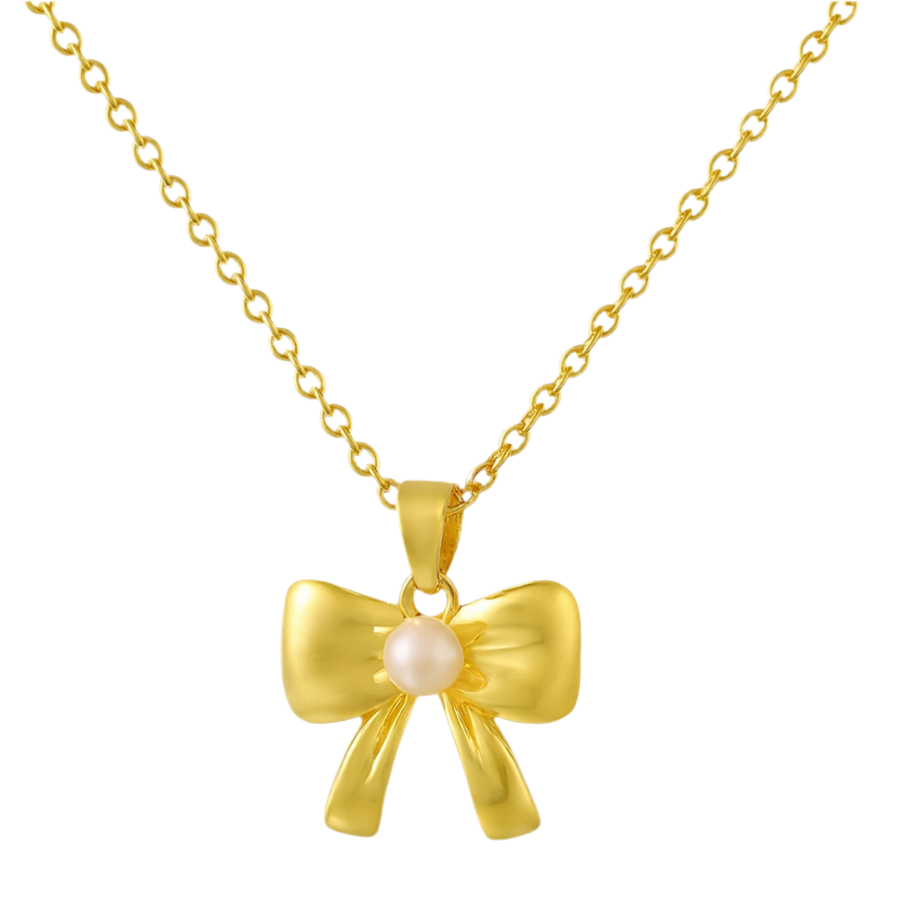 The Golden Pearl Bow Necklace