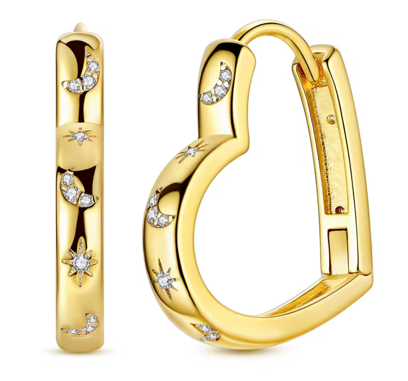 The Gold Night Sky Heart Hoops