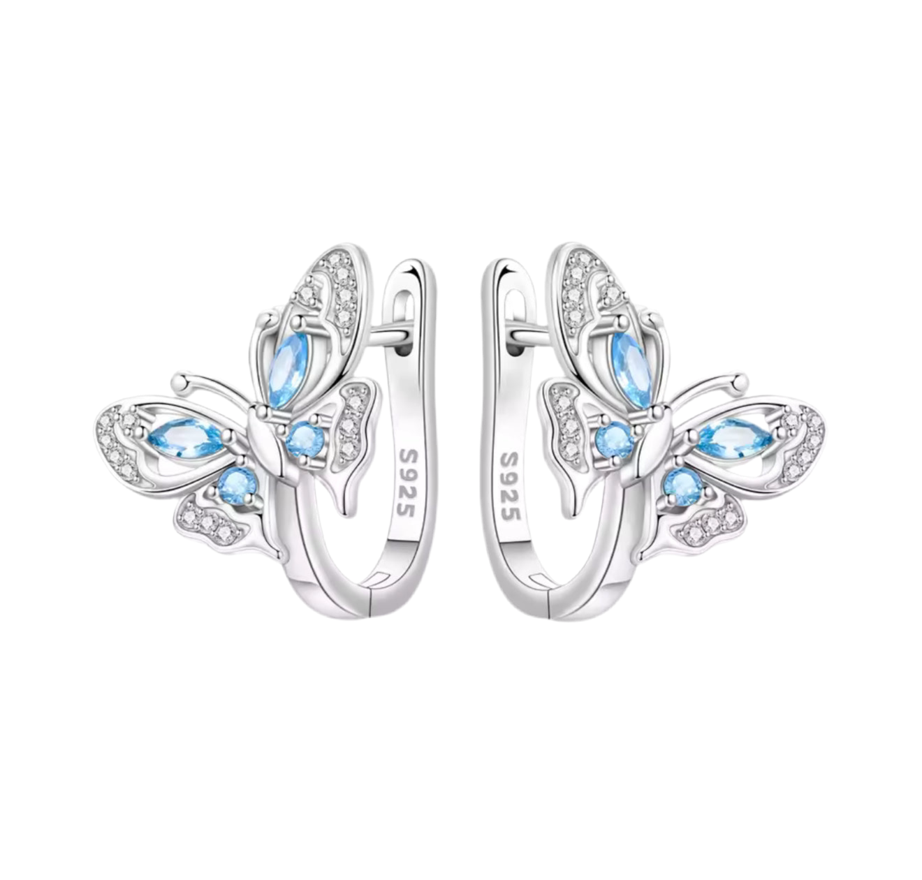 The Silver Fluttering Blue Butterfly Clip Earrings