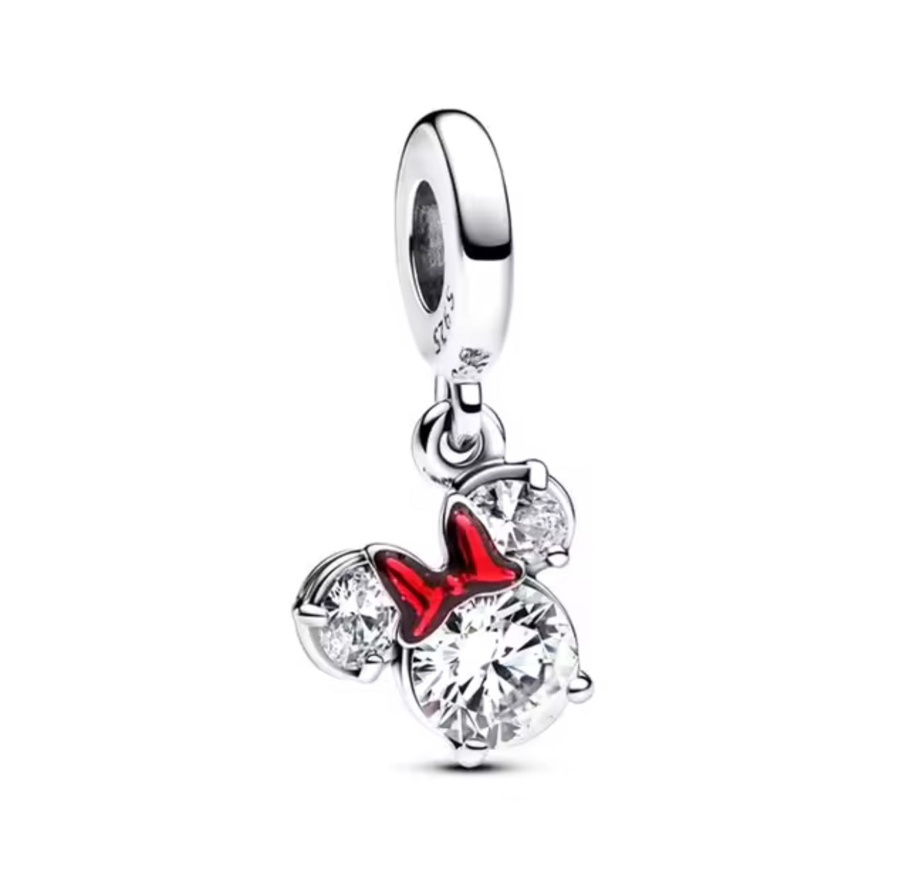 Limited Edition Sparkling Mouse Head Silhouette With Bow Dangle Charm