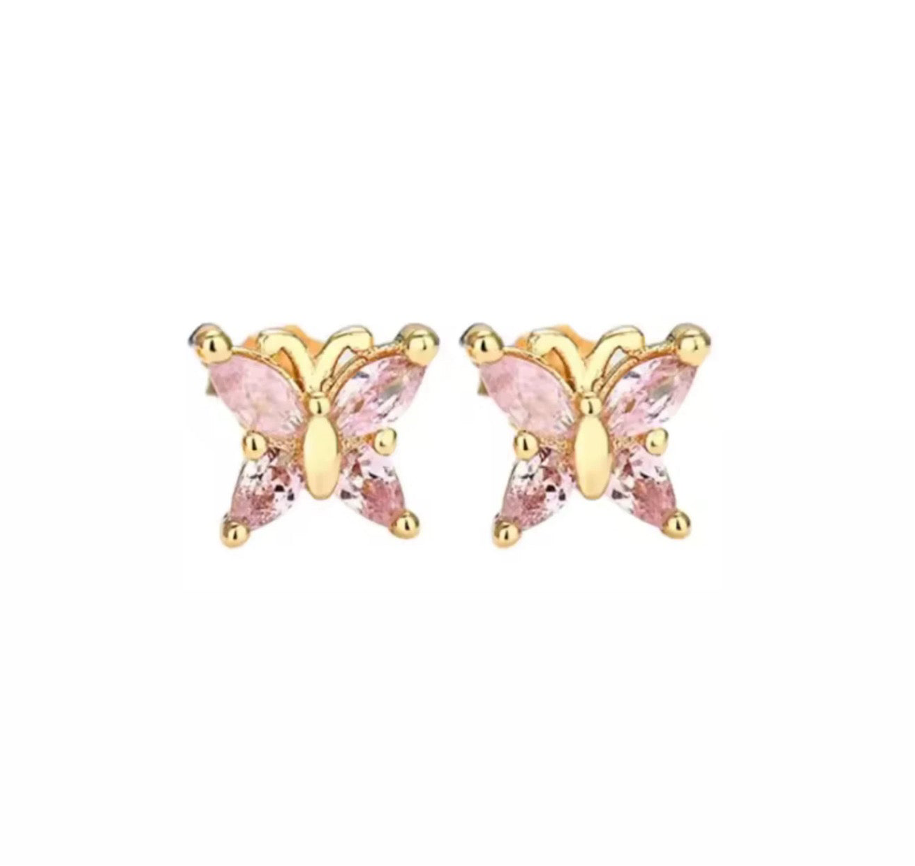 The Clear Pink Butterfly Stud Earrings