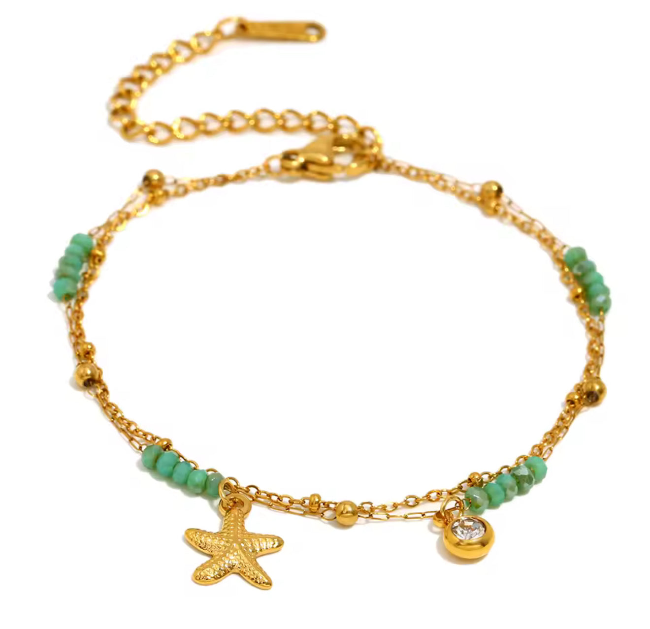 The Green Starfish Gemstone Double Layer Bracelet