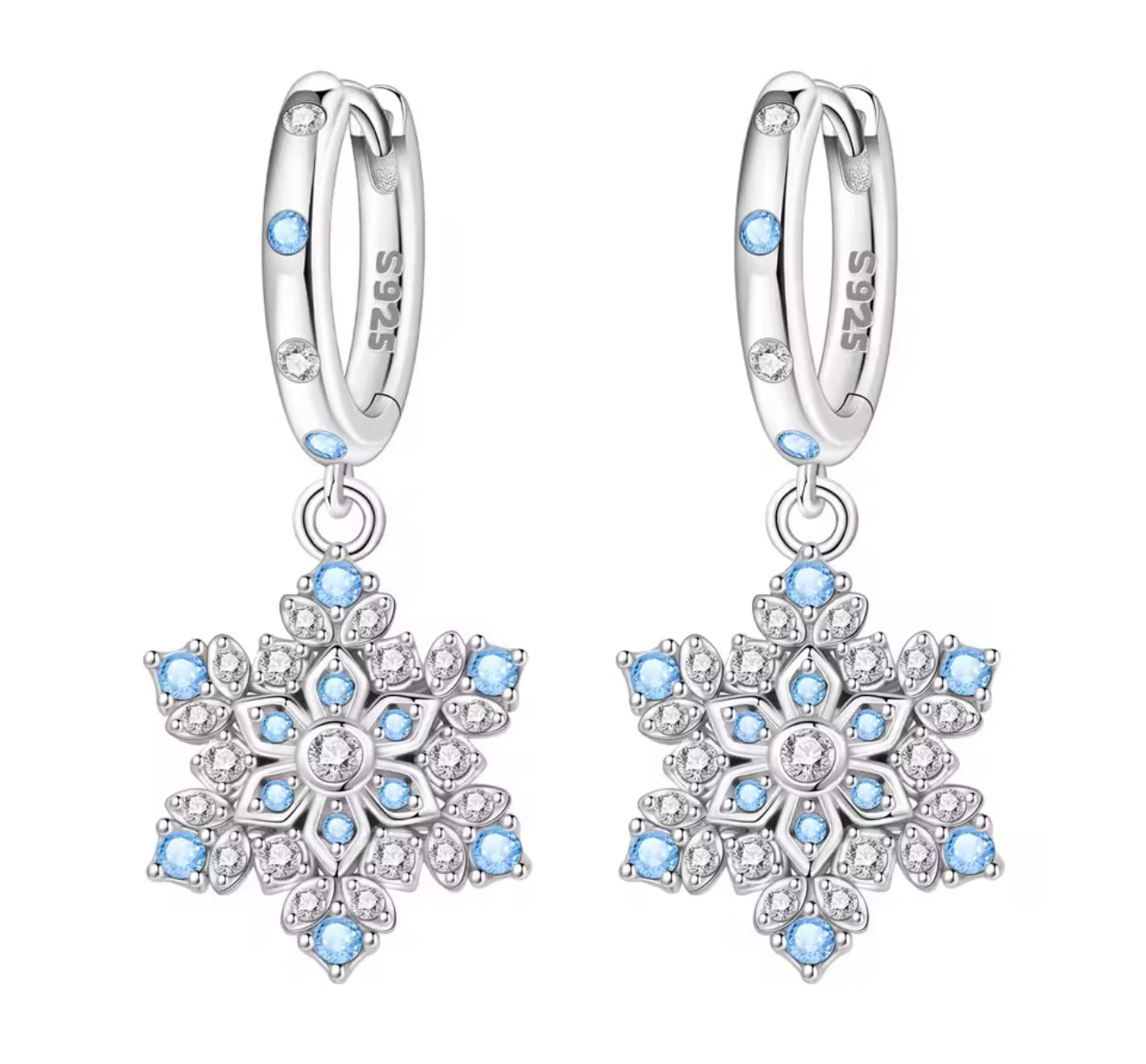 The Blue Snowflake Dangle Hoops