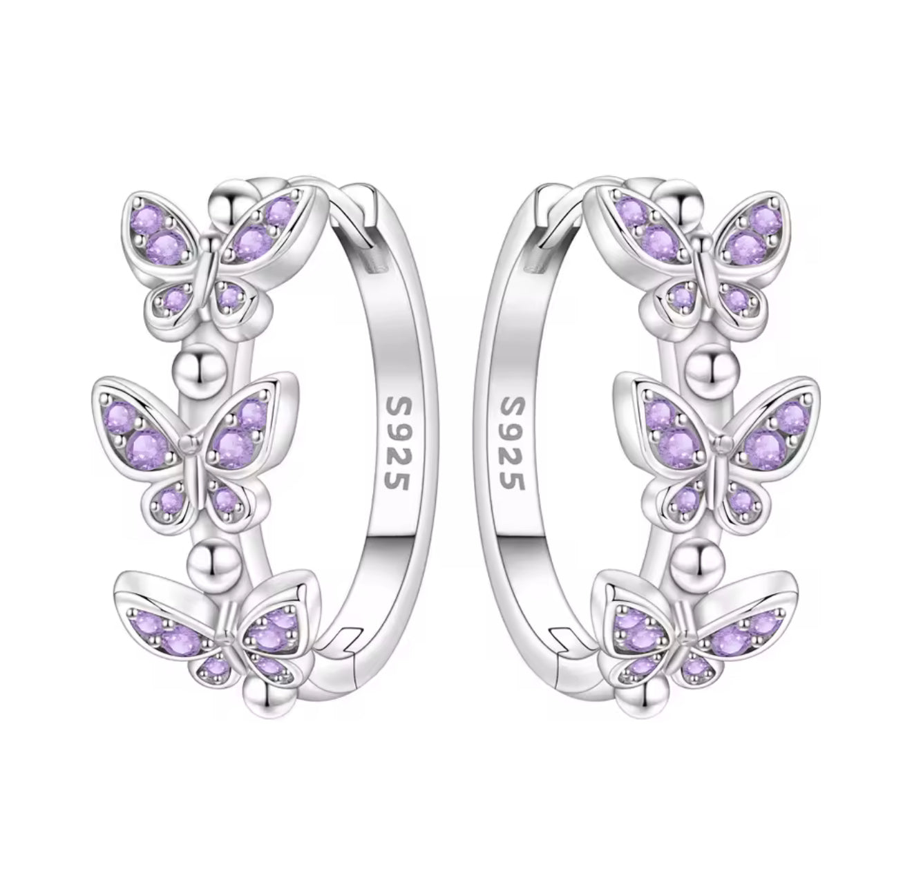 The Silver Lavender Butterfly Hoops