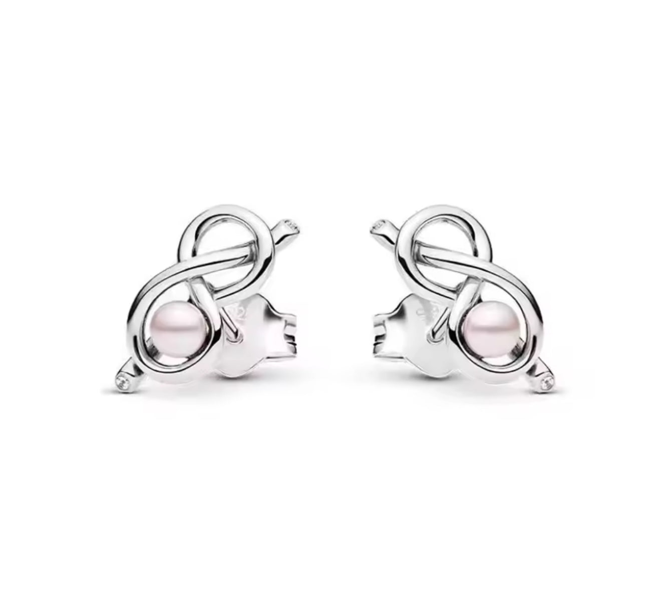 The Silver Pearly Pink Infinity Stud Earrings