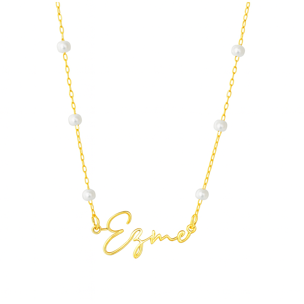The Gold Dainty Pearl Custom Name Necklace