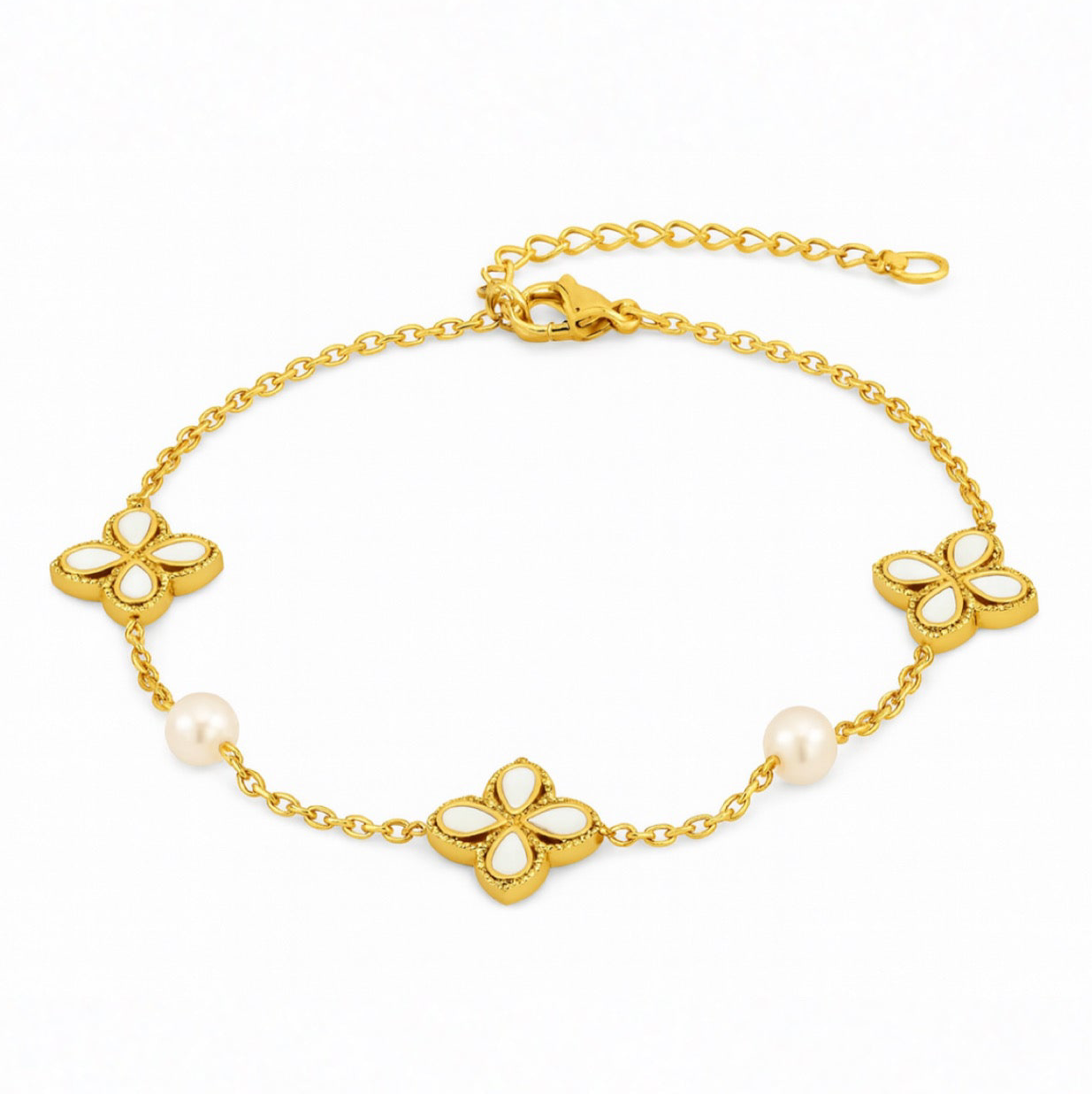 The Gold Dainty Pearly Petals Bracelet
