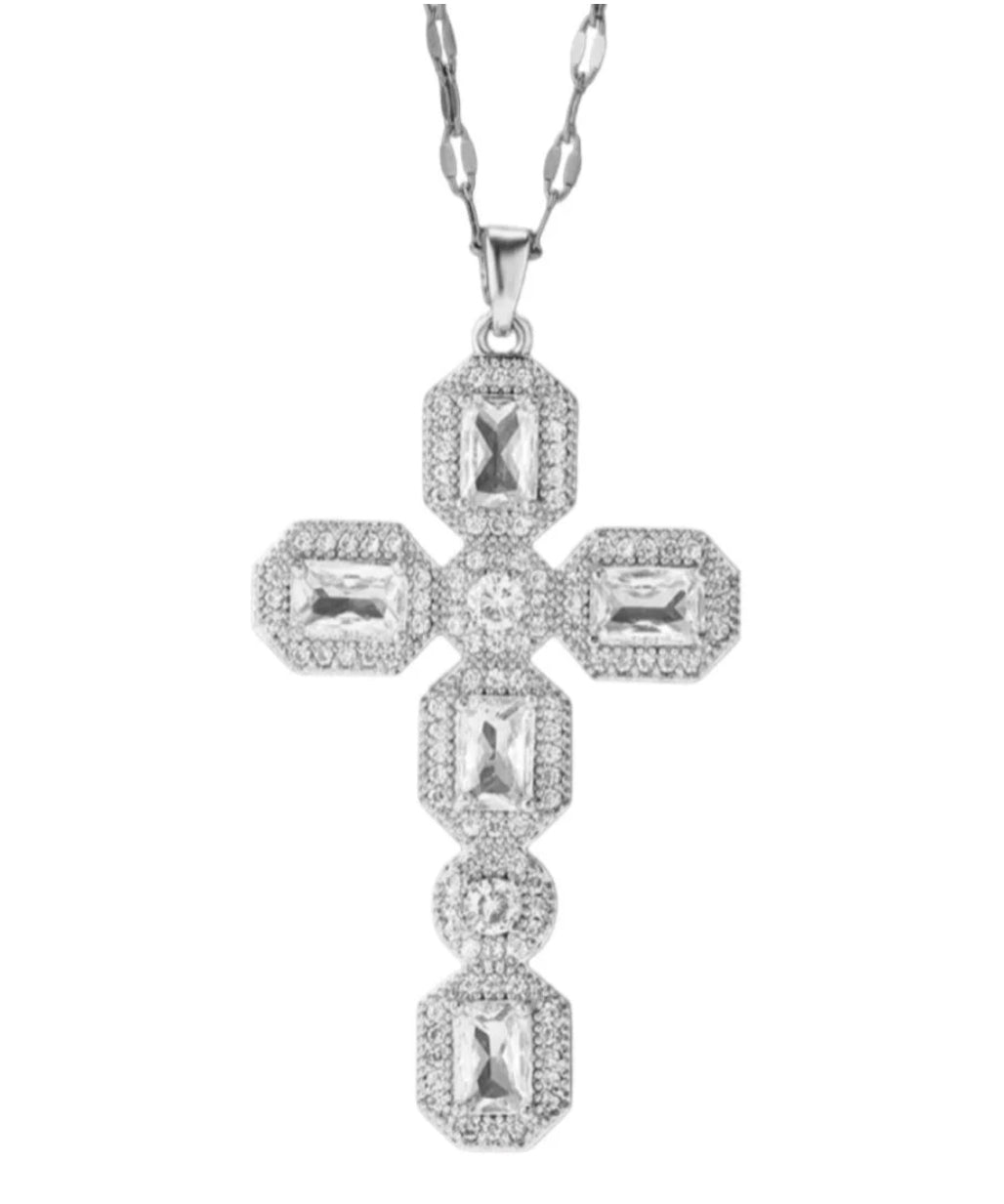The Silver Sparkling Bling Cross Necklace