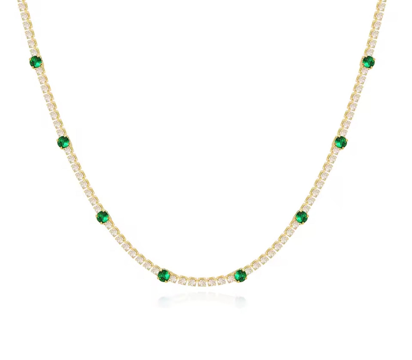 The Gold Verdant Green Halo Gemstone Tennis Necklace