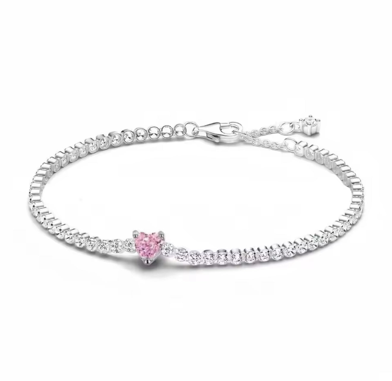 Pink Heart Tennis Bracelet - 16CM (Extra Small Bracelet Designed For Babies/Children)