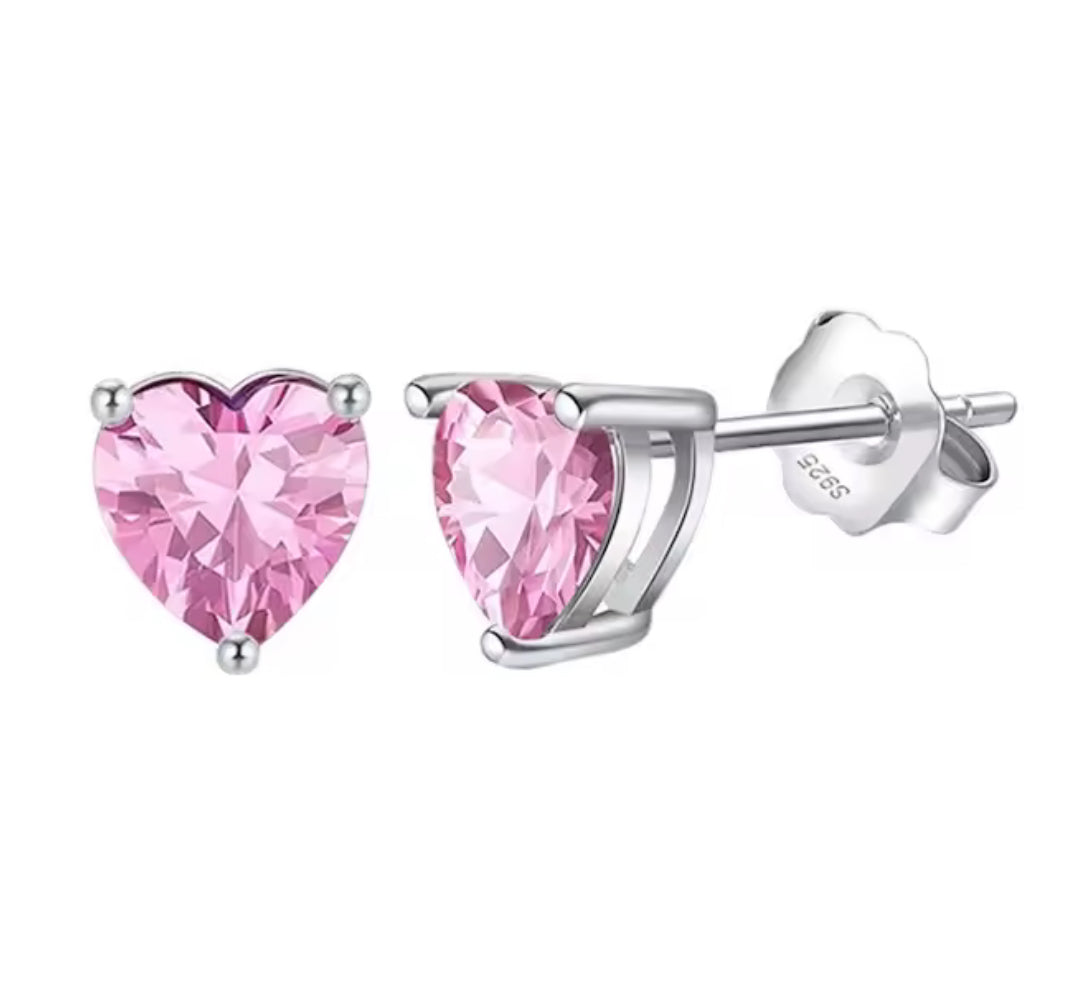 The Silver Pink Ariana Grandè Bling Heart Studs
