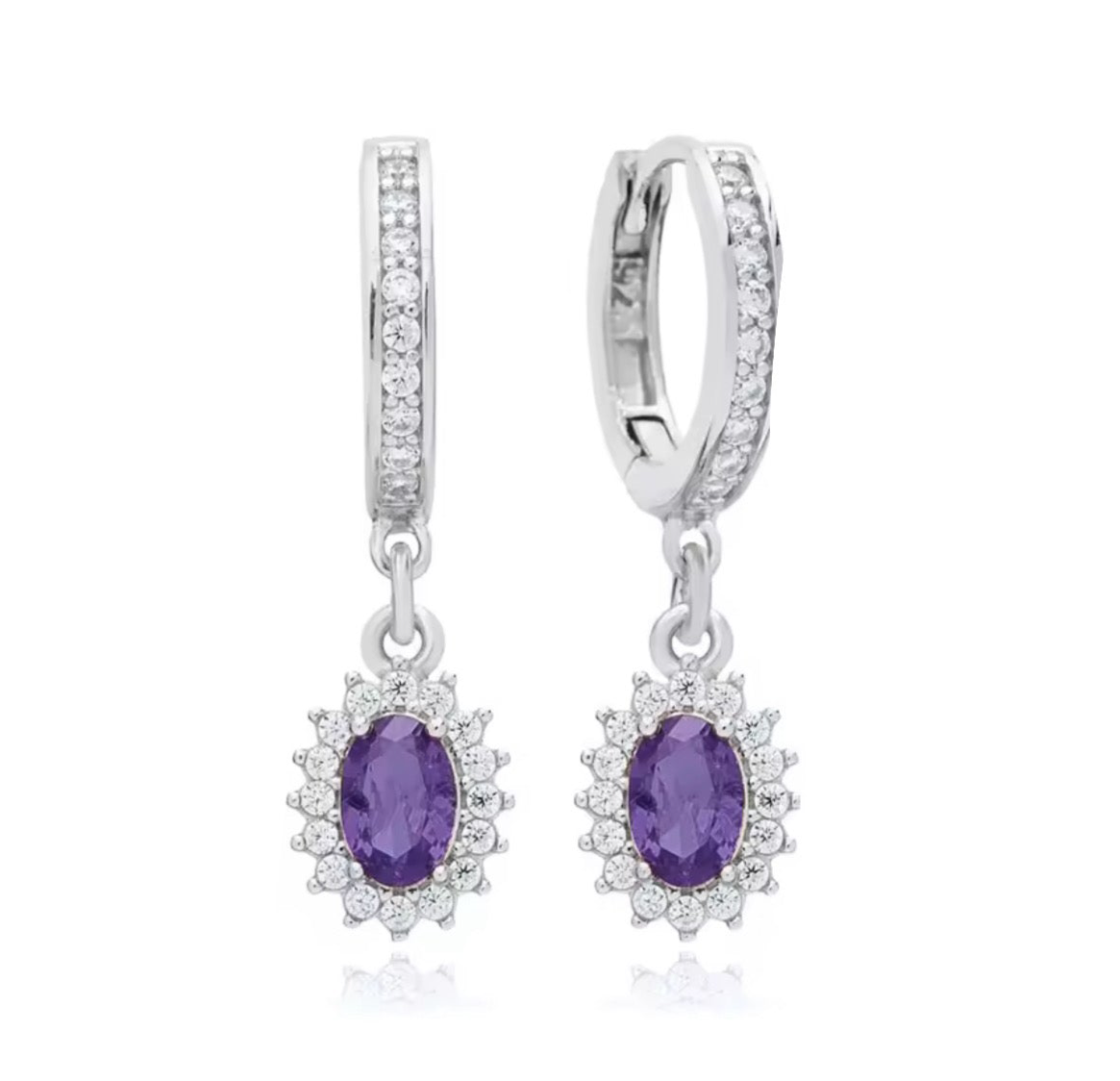 The Silver Amethyst Purple Regal Halo Drop Earrings