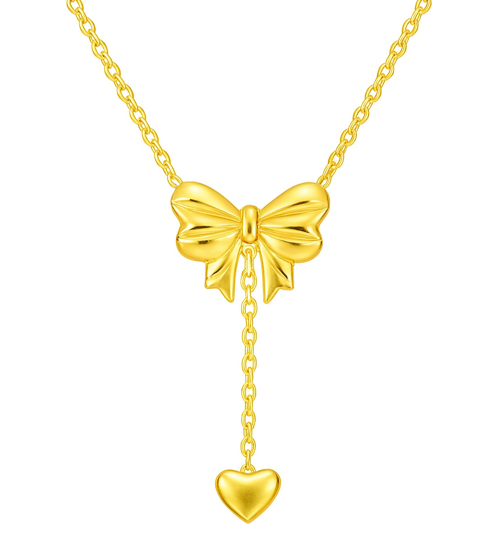The Gold Drape Bow Love Necklace