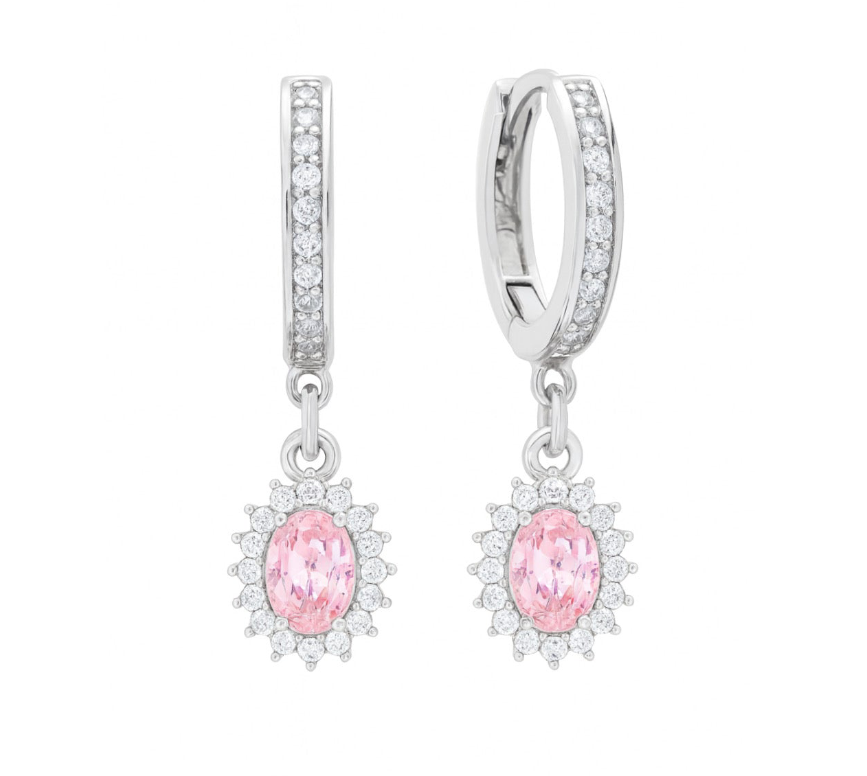 The Silver Baby Pink Regal Halo Drop Earrings