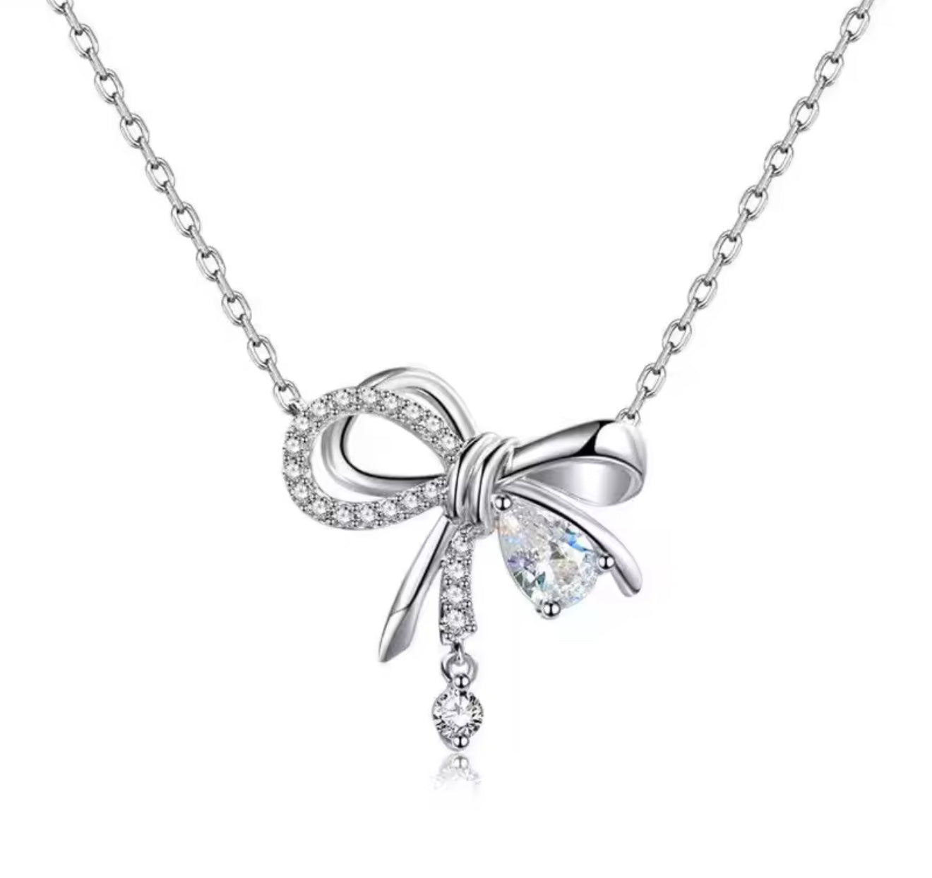 The Silver Sparkling Drape Bow Necklace