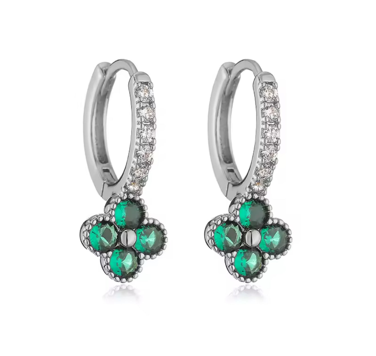 The Silver Glitter Emerald Green Flower Huggies