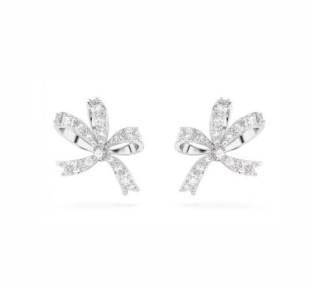 The Silver Elegant Glitter Bow Stud Earrings