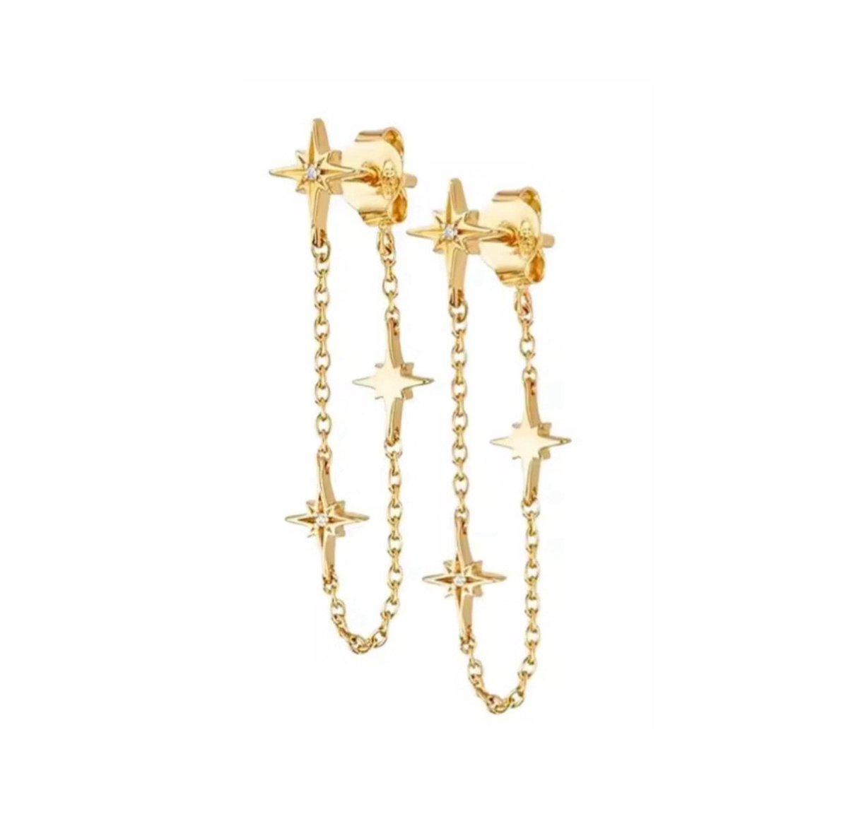 The Gold Falling Stars Drop Stud Earrings