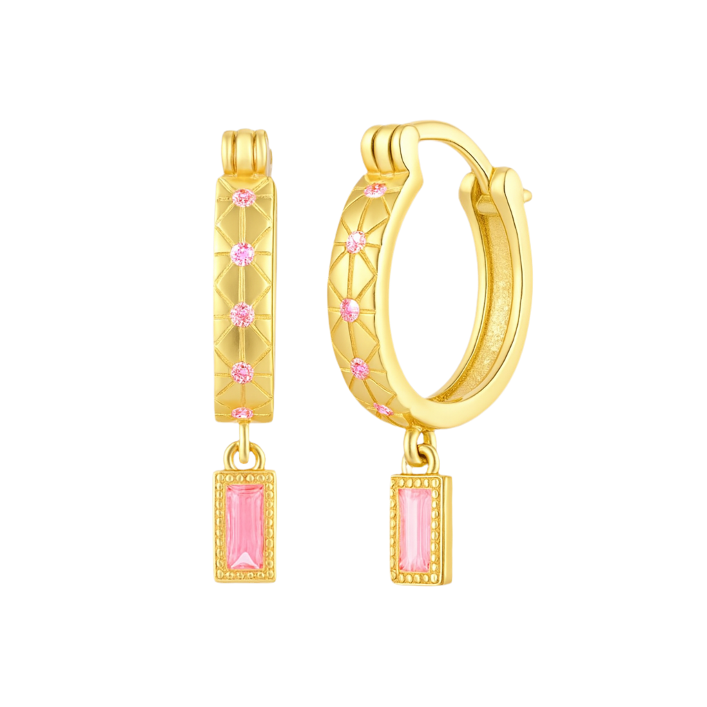 The Pink Rapunzel Sparkle Diamond Dangle Huggies