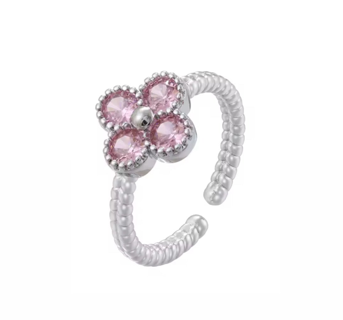 The Silver Aurora Pink Flower Ring