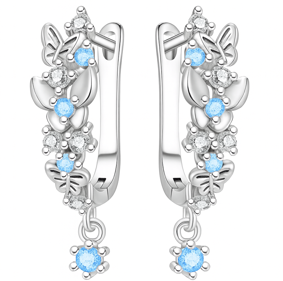 The Blue Sparkling Encapsulated Gemstone Butterfly Clip Earrings
